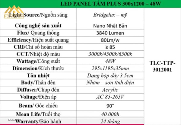 Đèn Led tấm Plus 2018 có những kích thước nào?