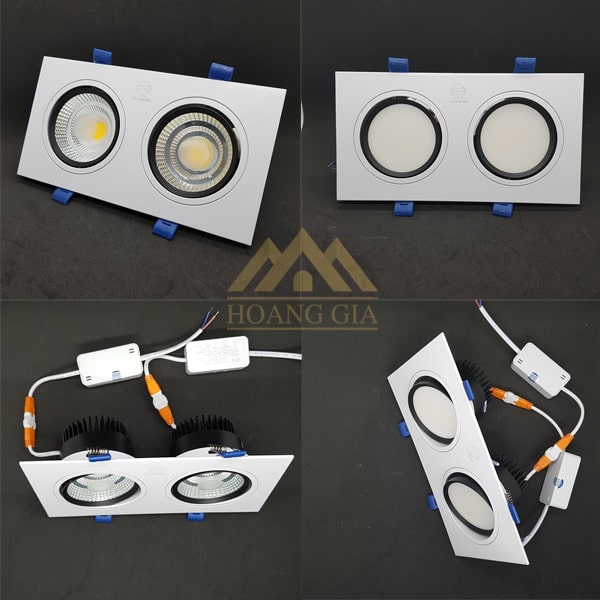 Đèn downlight 2 bóng hội tụ (bên trái) và tán quang (bên phải) Đèn downlight 2 bóng hội tụ (bên trái) và tán quang (bên phải)