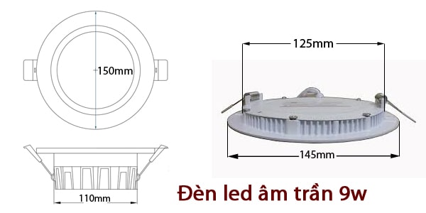 Kích thước đèn led âm trần 9w