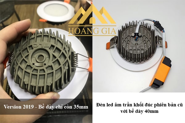 So sánh bề dày đèn led âm trần khối đúc TLC So sánh bề dày đèn led âm trần khối đúc TLC