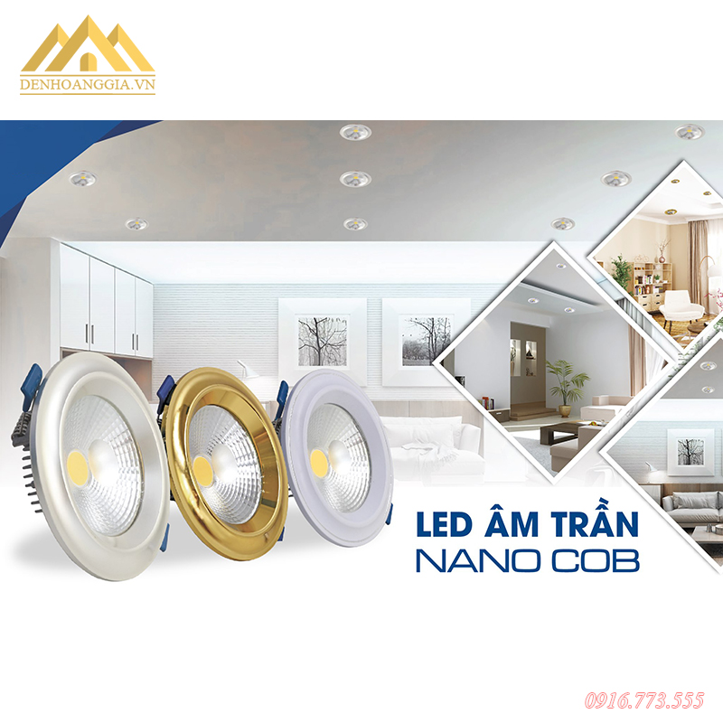 Ứng dụng đèn led âm trần mặt cong Nano COB 7w Plast viền trắng 3 màu