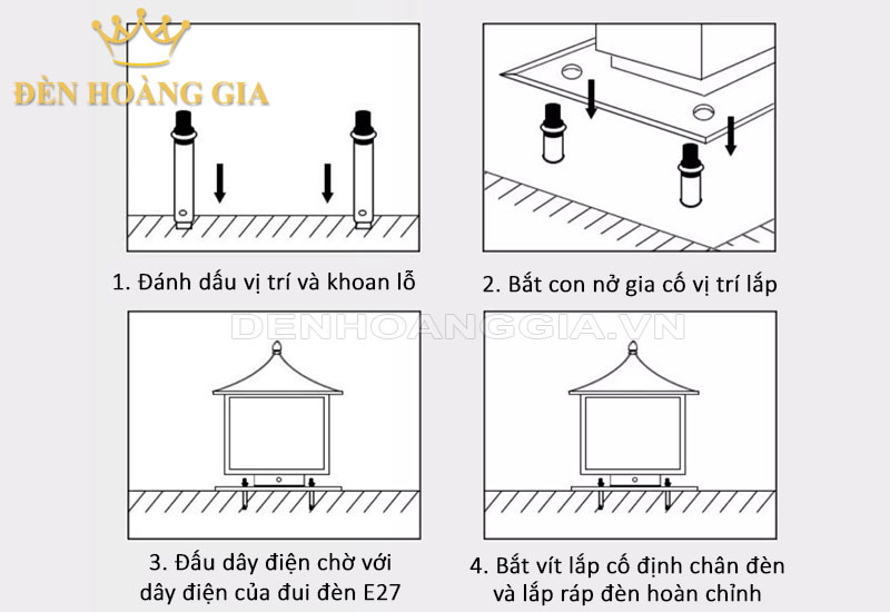 Các bước lắp đèn trụ cổng ngoài trời