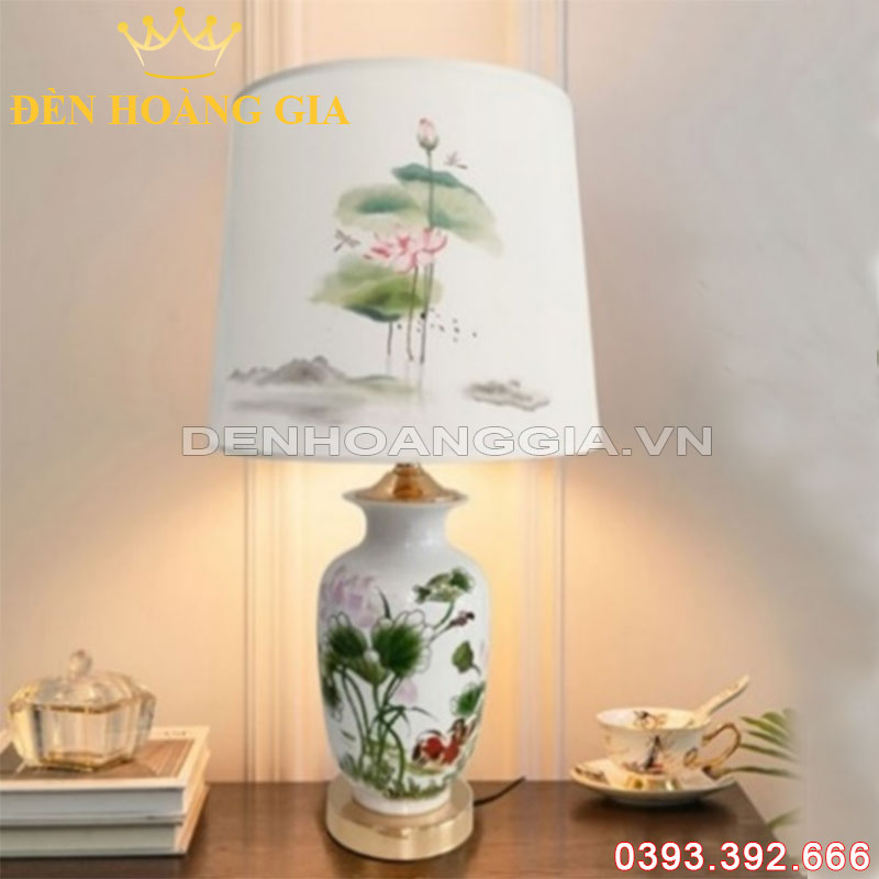 Đèn bàn trang trí Gốm hoa sen Rolux-DB1863