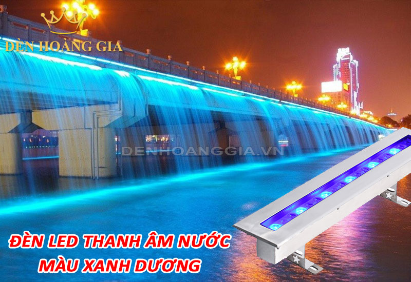 Ứng dụng lắp đèn led thanh âm nước màu xanh dương cho thác nước