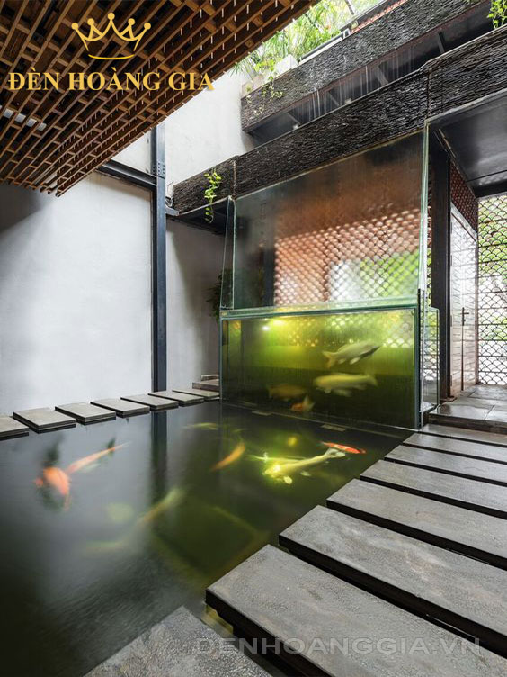 Mẫu hồ cá Koi trong nhà kết hợp với bể kính
