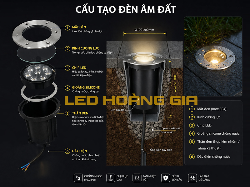 Cấu tạo đèn led âm đất