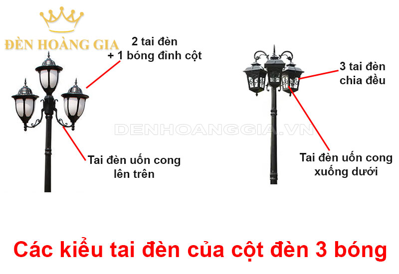 Các kiểu tai đèn của cột đèn 3 bóng