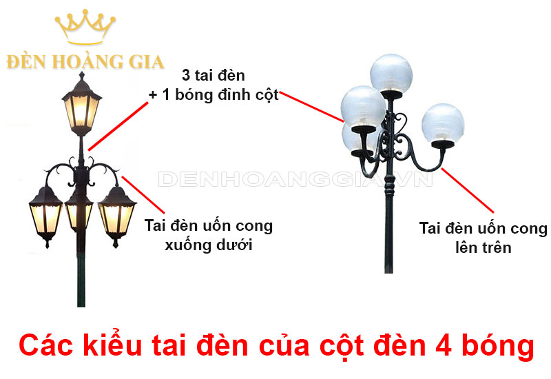 Các kiểu tai đèn của cột đèn 4 bóng