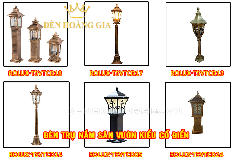 đèn trụ nấm sân vườn kiểu cổ điển