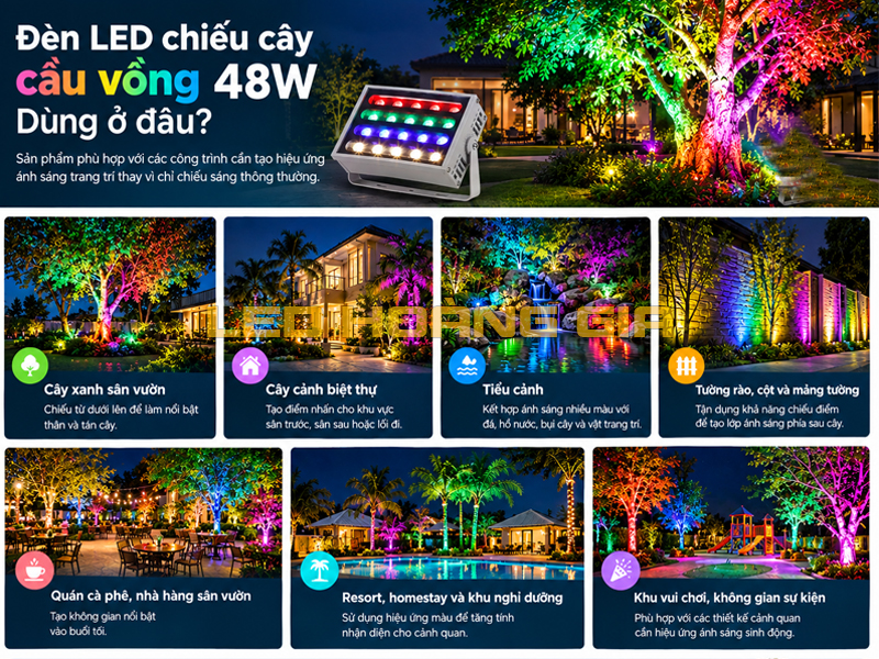 Đèn led chiếu cây cầu vồng 48w