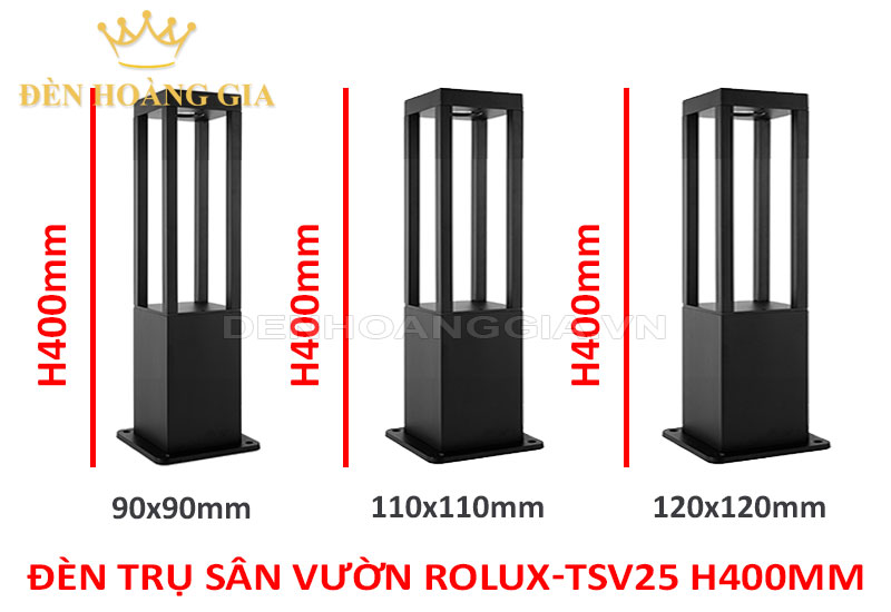 Các kích thước đèn nấm sân vườn Rolux-TSV25 – 400mm