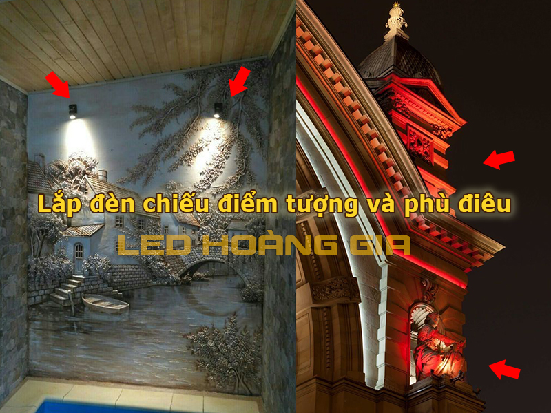 Ứng dụng lắp đèn chiếu điểm tượng và phù điêu