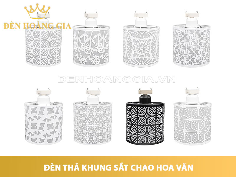 Đèn thả khung sắt chao hoa văn