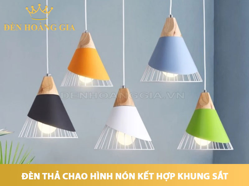 Đèn thả chao hình nón kết hợp khung sắt