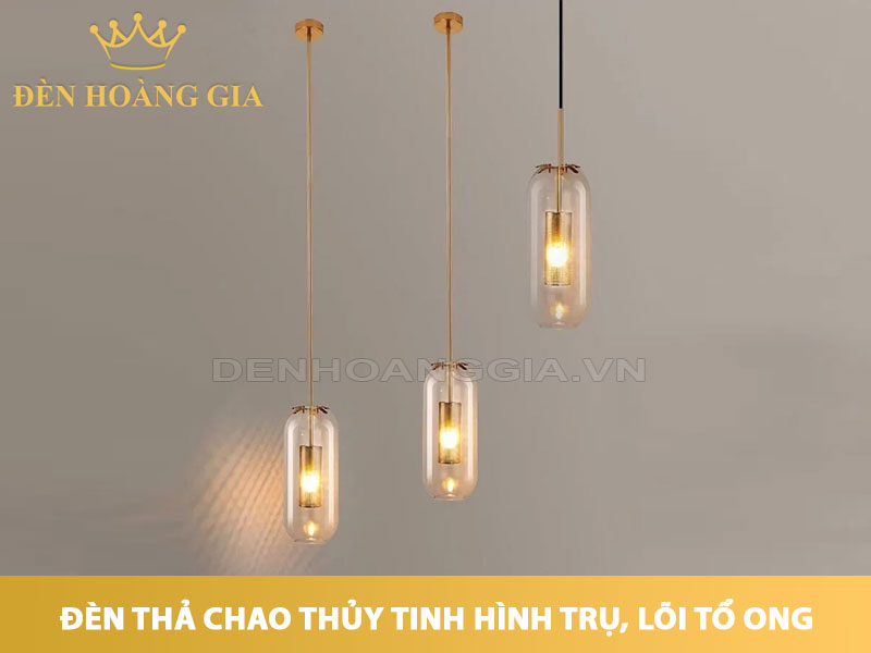 Đèn thả chao thủy tinh hình trụ, lõi tổ ong