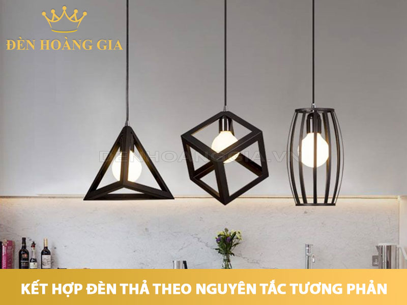Kết hợp đèn thả theo kiểu dáng tương phản
