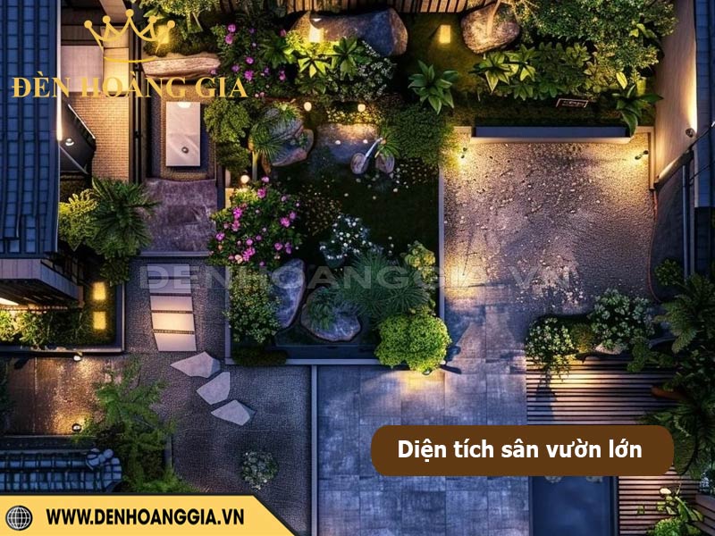 Đèn chiếu sáng phù hợp với diện tích sân vườn lớn