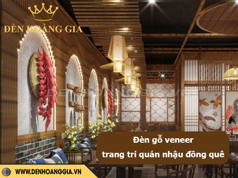 Đèn gỗ venner trang trí quán nhậu đồng quê