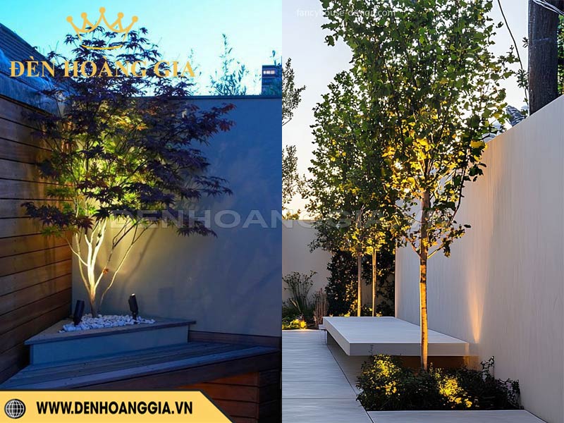 Đèn led chiếu cây trong sân vườn nhỏ