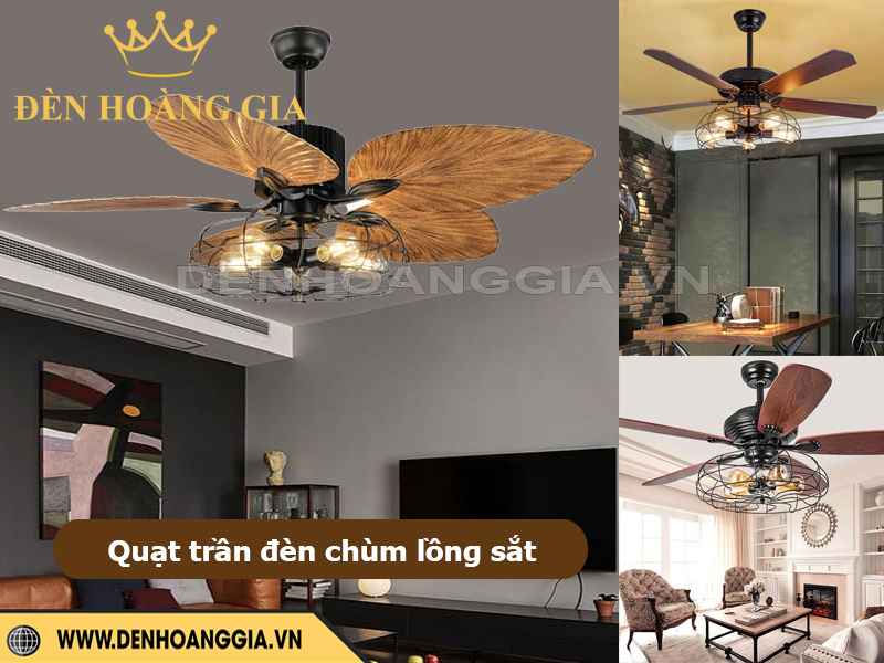 Quạt trần đèn chùm lồng sắt