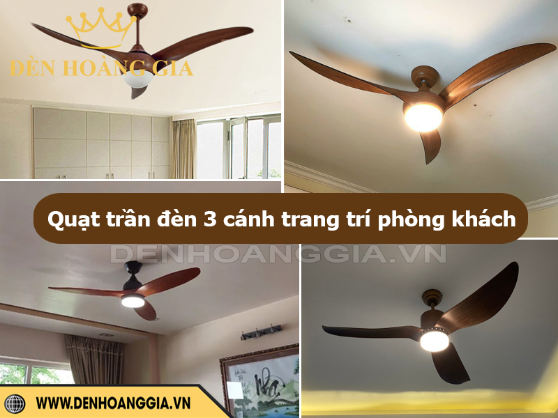 Quạt trần đèn 3 cánh trang trí phòng khách