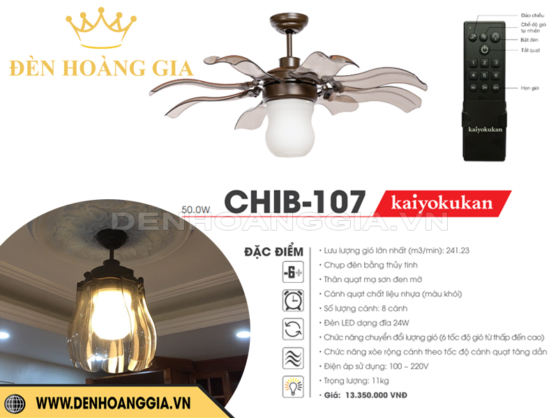 Quạt trần đèn trang trí Kaiyo CHIB-107