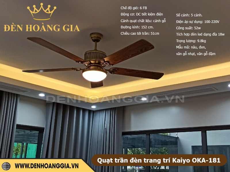 Quạt trần đèn trang trí Kaiyo OKA-181
