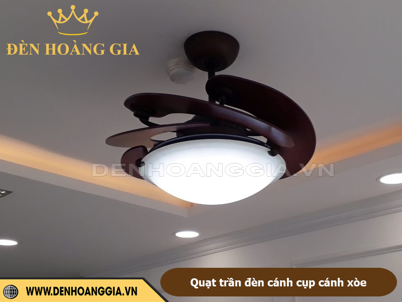 Quạt trần đèn cánh cụp cánh xòe gỗ