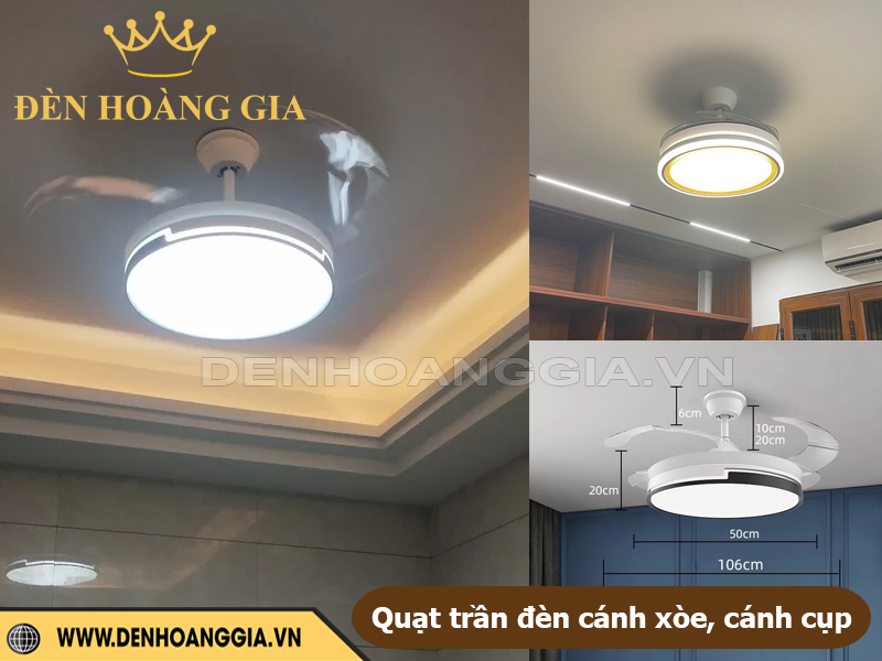 Quạt trần đèn cánh cụp cánh xòe