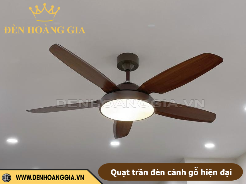 Quạt trần đèn cánh gỗ hiện đại, sang trọng phù hợp nhiều không gian