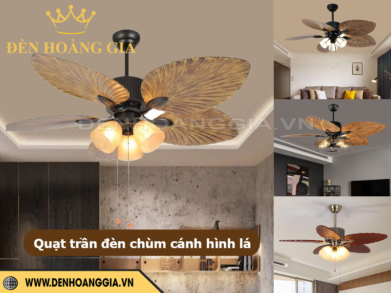Quạt trần đèn chùm cánh hình lá