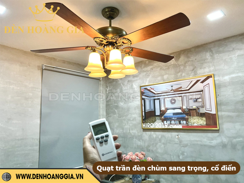 Quạt trần đèn chùm sang trọng, hiện đại