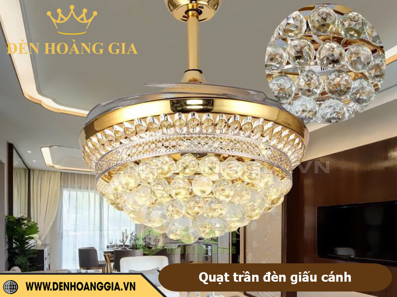 Quạt trần đèn giấu cánh pha lê