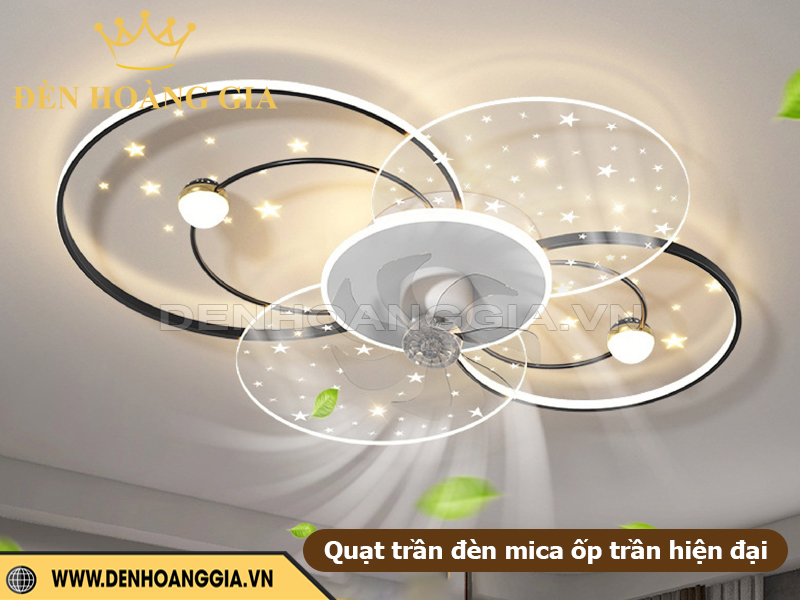 Quạt trần đèn ốp mica hiện đại