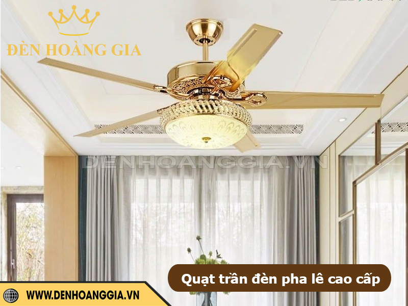 Quạt trần đèn pha lê mâm ốp sang trọng