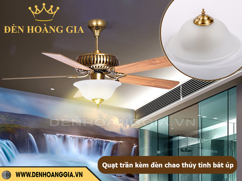 Quạt trần kèm đèn chao thủy tinh bát úp