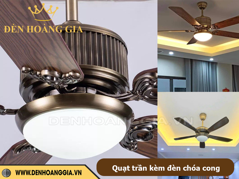 Quạt trần kèm đèn led chóa cong hiện đại
