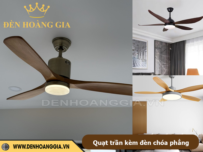 Quạt trần kèm đèn led chóa phẳng hiện đại