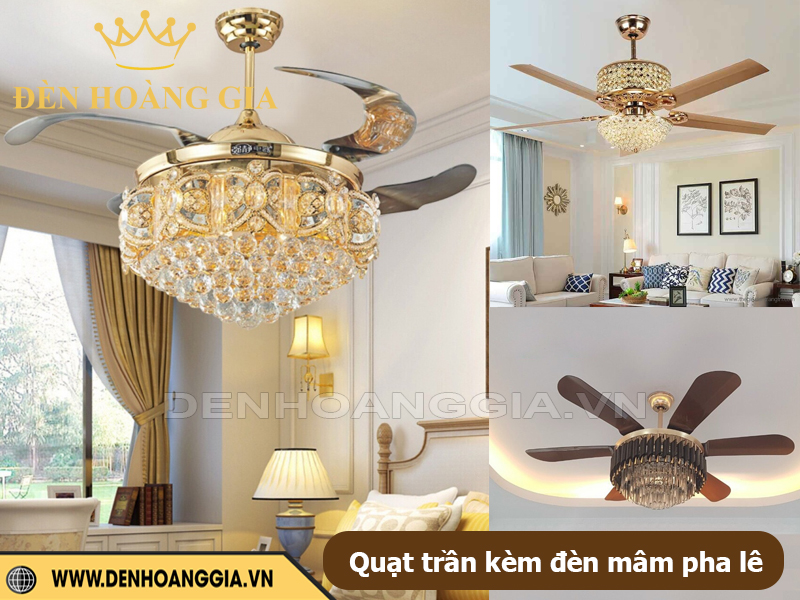 Quạt trần kèm đèn mâm pha lê
