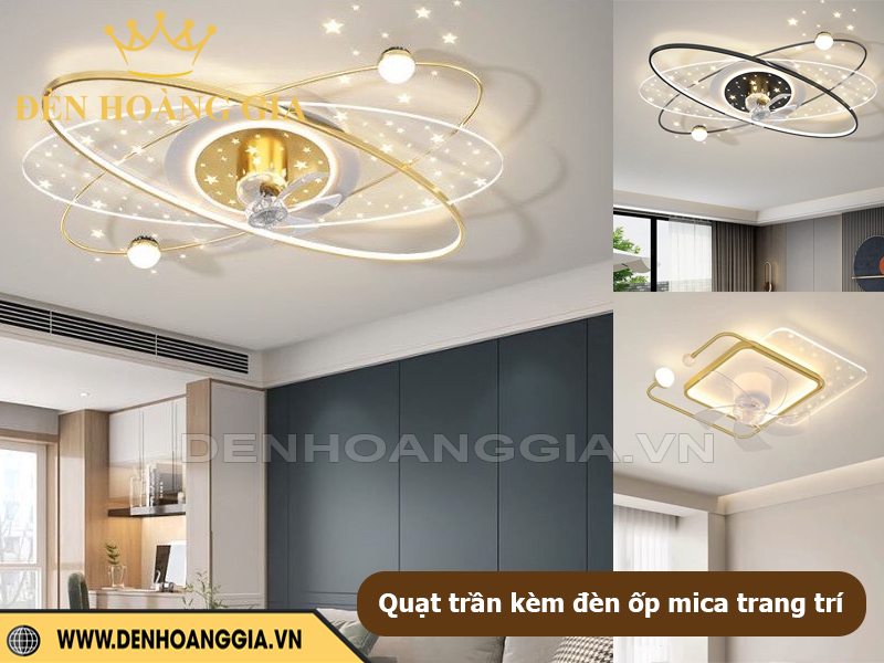 Quạt trần kèm đèn ốp mica trang trí