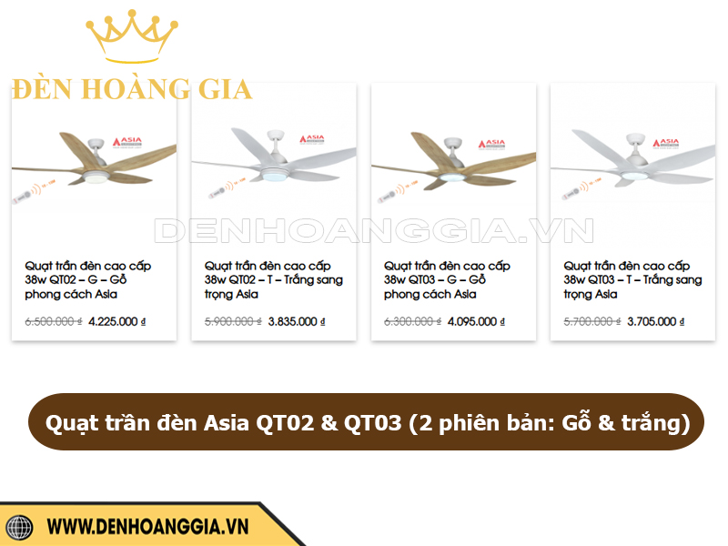 Quạt trần đèn ASIA QT02 và QT03