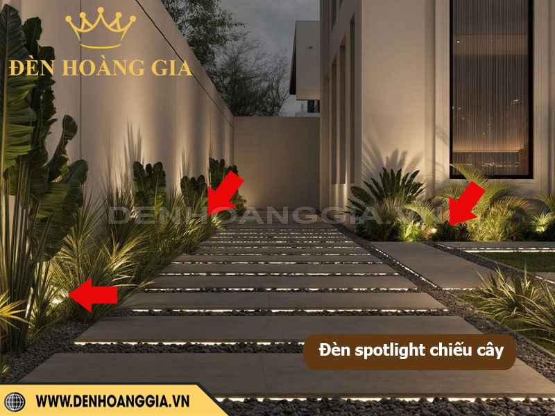 Đèn spotlight ngoài trời làm nổi bật cây cối