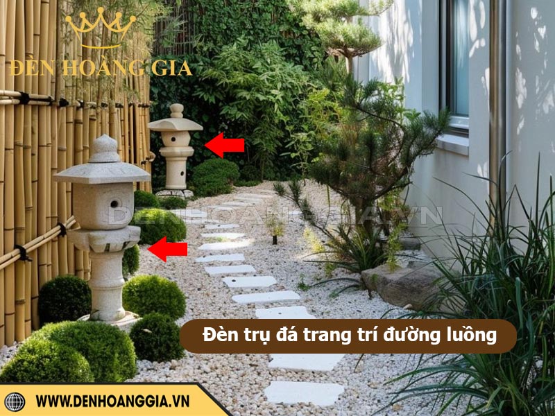 Đèn trụ đá phong cách Nhật Bản chiếu sáng lối đi