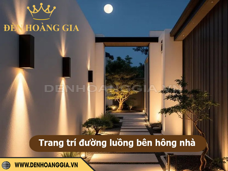 Gợi ý trang trí đường luồng bên hông nhà siêu đẹp vào ban đêm