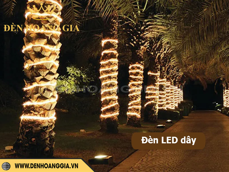 Đèn LED dây quấn quanh thân cây