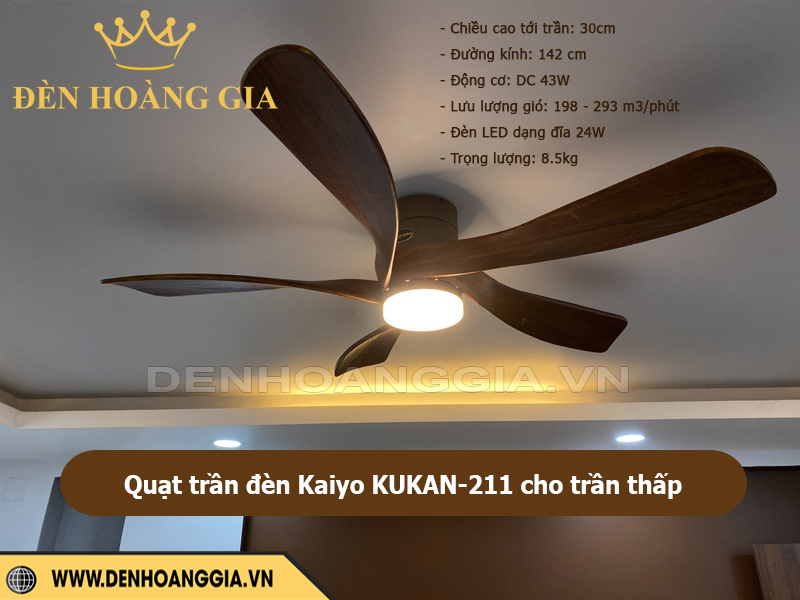 Quạt trần đèn Kaiyo KUKAN-211 cho trần thấp