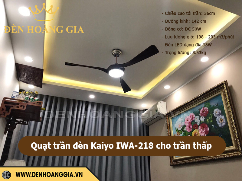 Quạt trần đèn Kaiyo IWA-218 cho trần thấp