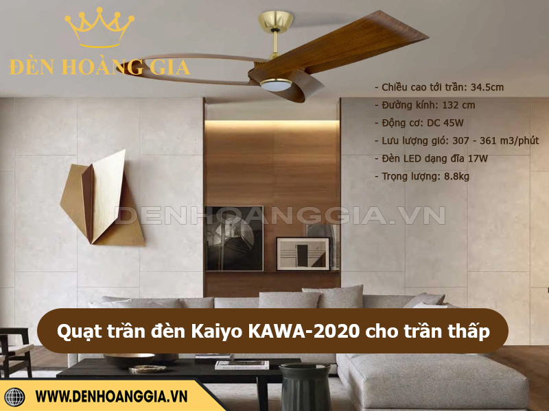 Quạt trần đèn Kaiyo KAWA-2020 cho trần thấp