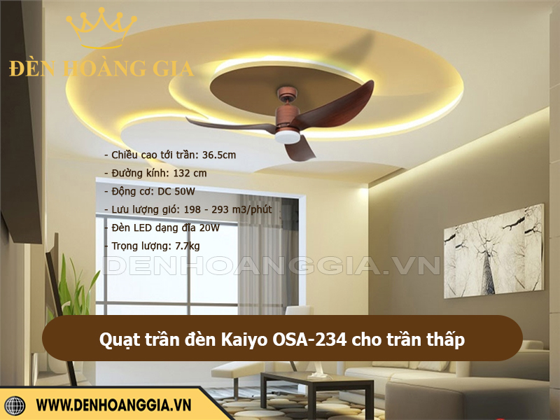 Quạt trần đèn Kaiyo OSA-234 cho trần thấp