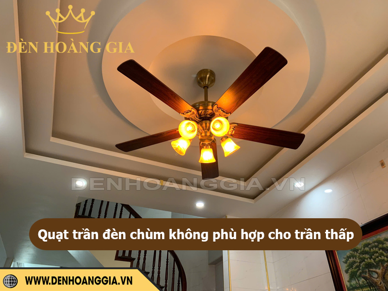Quạt trần đèn chùm không phù hợp với trần thấp